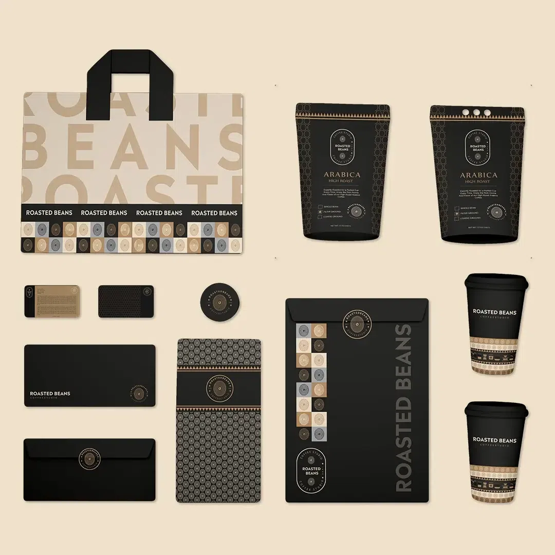 Project presentation from the supplied studio collection: coordinated coffee-brand applications.